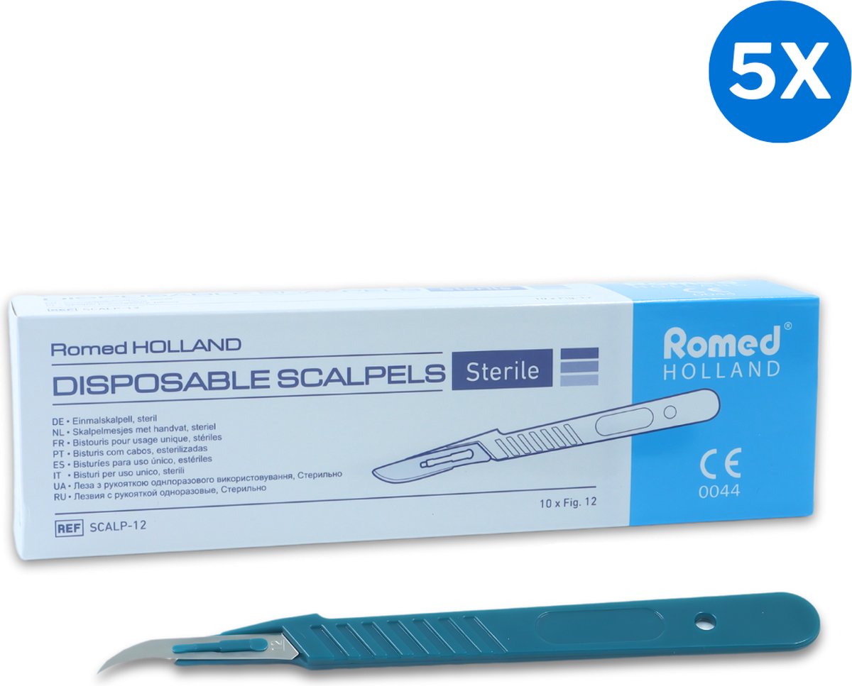 Goedkoopste Romed scalpelmesjes met handvat nummer 12 - Set van 5 doosjes Romed