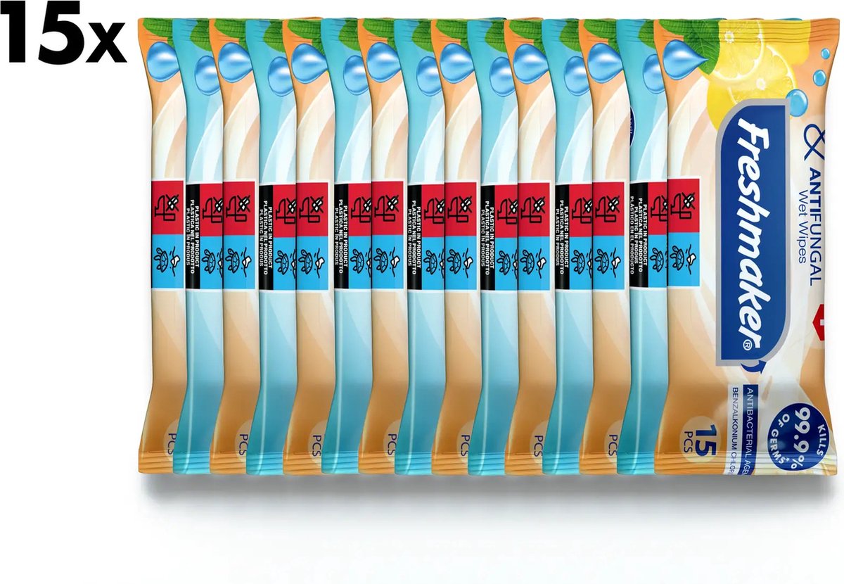 Goedkoopste Freshmaker Lemon Antibacteriële en Antifungale Natte Zakdoekjes Voordeelbundel - 15x15 Stuks
