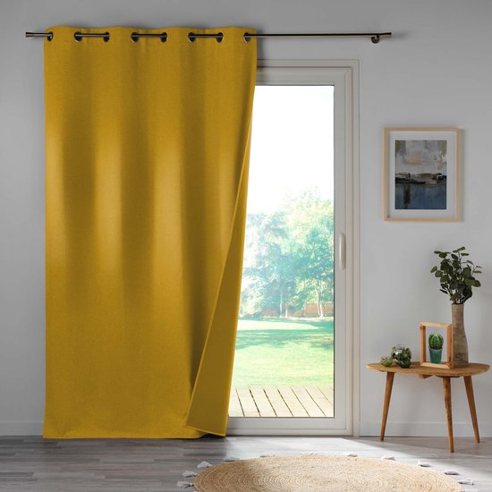 Wicotex - Gordijnen - Kant en klaar - Met ringen - Verduisterend - 140x260cm Kleur Geel