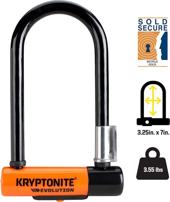Evolution Mini 7 Kryptonite U-Lock met dubbele fietskabel - oranje en zwart - hoge veiligheid Frame lock van EVOLUTION — afbeelding 3