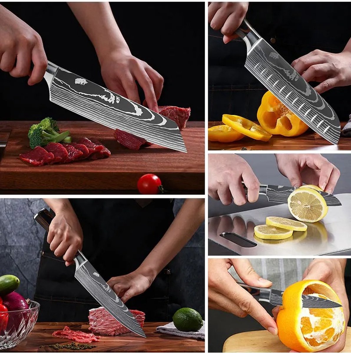 Deze informatie volgt later Amalee Professionele Keukenmessen Rvs Japanse Santoku Snijden Utility Chef Mes Set