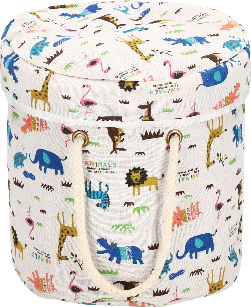 Springos Opbergmand - Speelgoedmand - Kledingmand - Organizer - Deksel - Handvatten - Animals - Multicolor