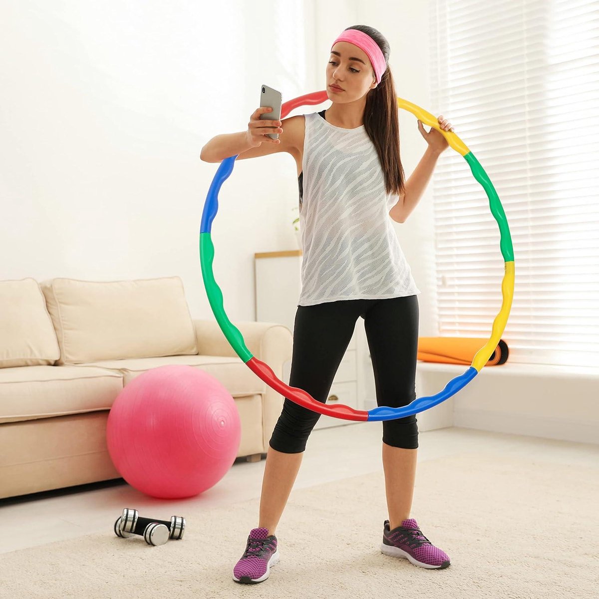 Hula Hoop Fitness 1,2 Kg - 8 Segments Avec Picots Massage - Pour Adultes Et Enfants - Sac Et Guide Inclus
