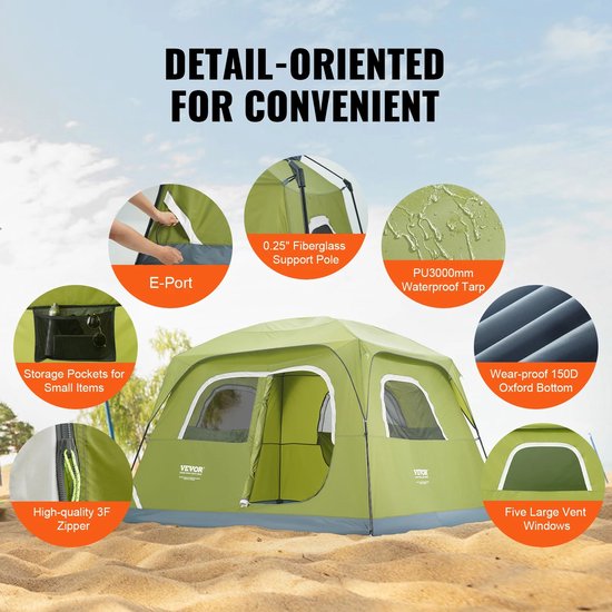 6 persoons familietent - Kamperen & outdoor - Instant setup inclusief handige draagzak - Kampeertent - Kampeer Tent — afbeelding 5