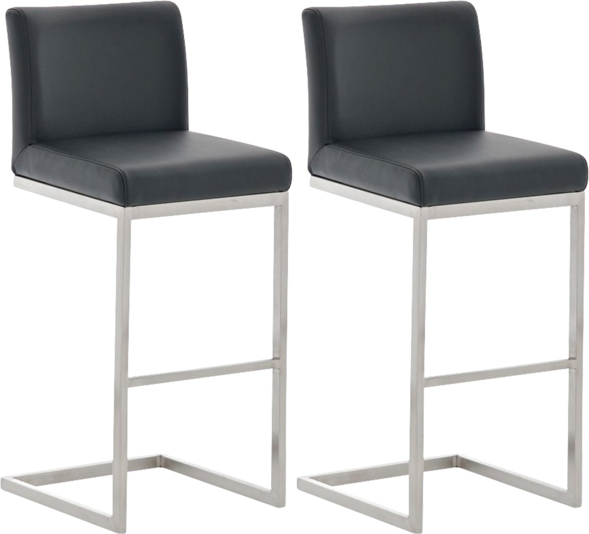 CLP Paros Set van 2 barkrukken - RVS Frame - Rugleuning & Voetsteun - Draagkracht 240 kg - Design Barkruk - Kunstleer - zwart