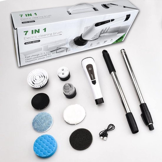 Elektrische spin scrubber, douche draadloze elektrische reinigingsborstel met 7 vervangbare opzetborstels, power scrubber mop met verstelbare handgreep voor badkamer keuken auto (Geel