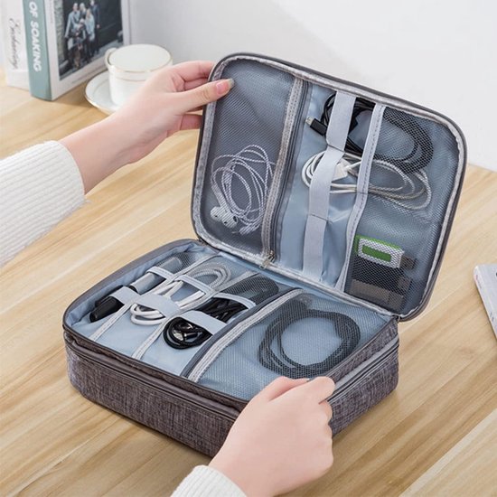 Tas voor elektronica, grote elektronica-accessoires, organizer, waterdichte kabeltas, voor kabels, SD-kaart, harde schijf, powerbank, USB-sticks, zwart
