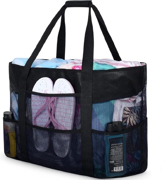 DEWUR Strandtas XXL familie grote badtas strandtas met ritssluiting strandtas opvouwbare schoudertas badtas familie shopper handtas voor strand vakantie reizen grijs, grijs, XXL