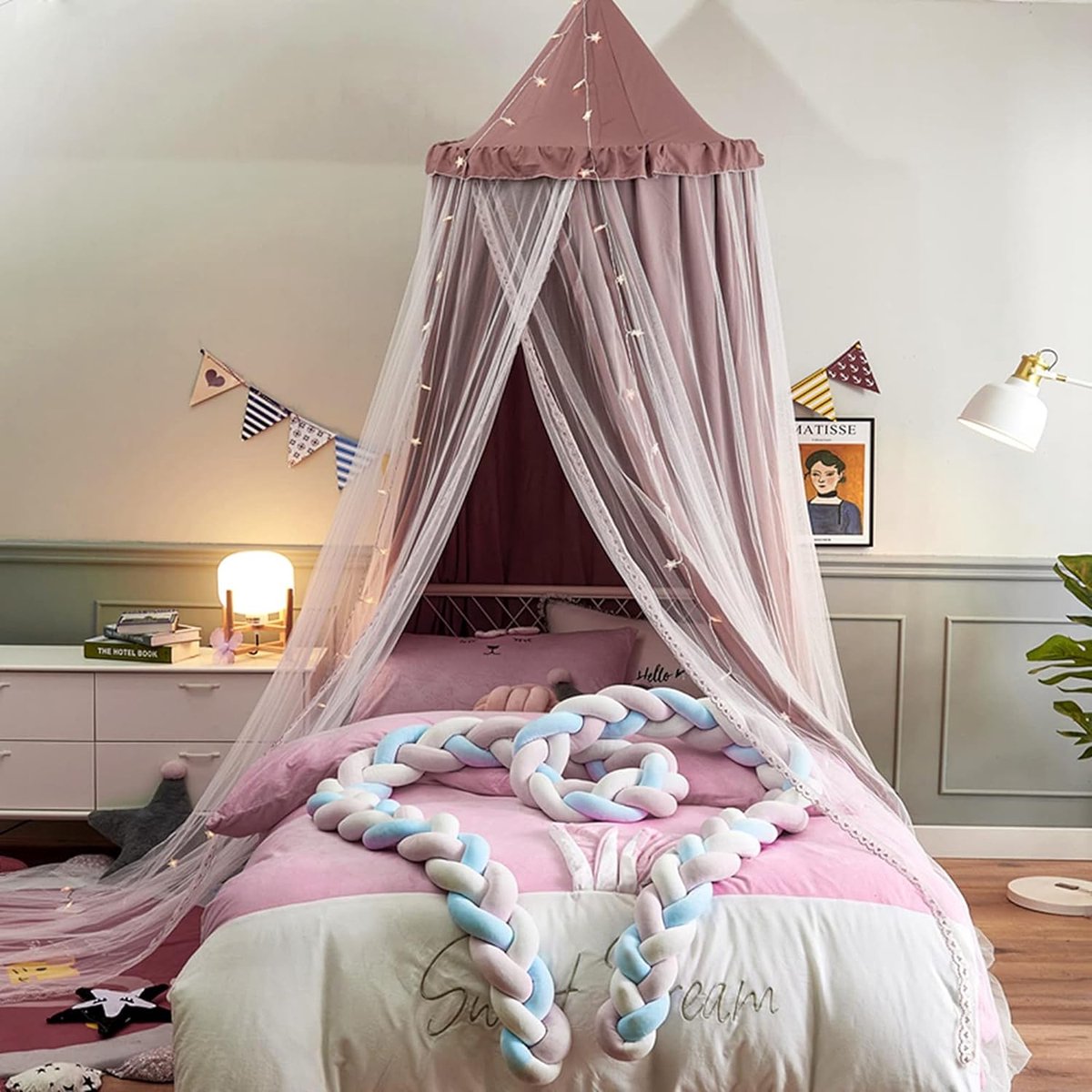 Ciel De Lit Moustiquaire Princesse - Dôme étoilé Blanc 260 Cm, Décoration Chambre Enfant