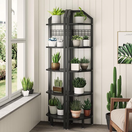Pugsdrly Hoekboekenkast met 6 planken, industriële hoekrek van 165 cm