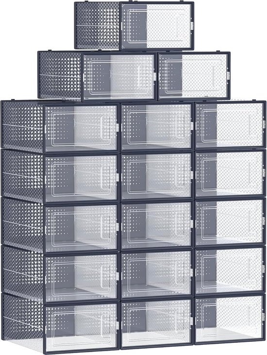 SONGMICS Transparante schoenendozen, set van 12 schoenopbergorganisten, transparant, eenvoudige montage, 33,2 x 23 x 14,5 cm, voor schoenen tot UK maat 9, transparant en inktzwart LSP312B01