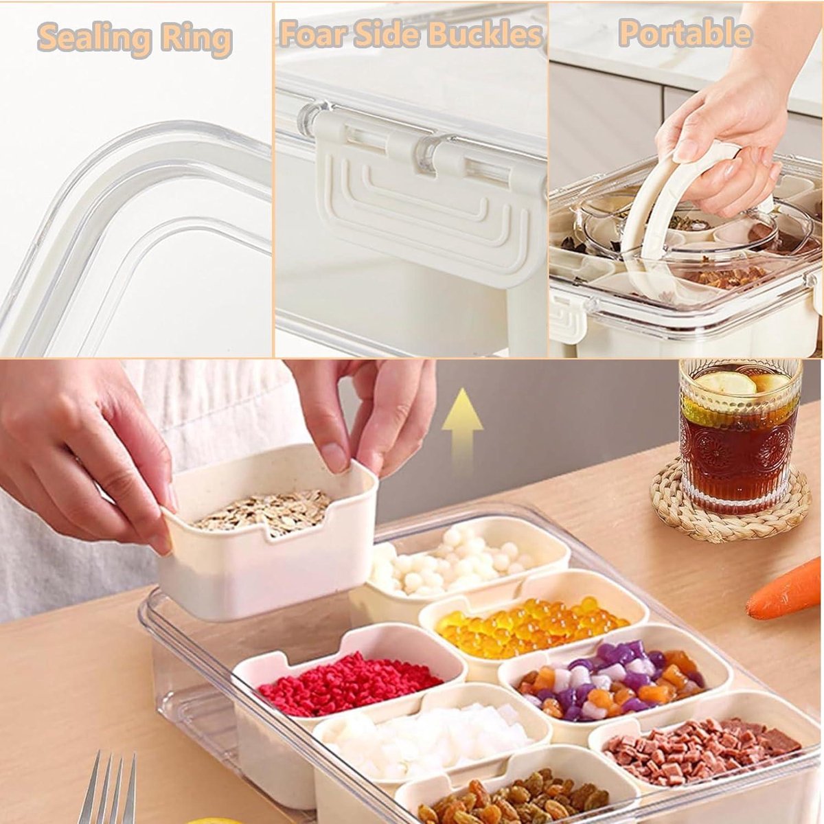 Snack Spinner – Boîte à Goûter Tournante 5 Compartiments, Avec 6 Fourchettes, étanche, Pour Fruits Et Bonbons