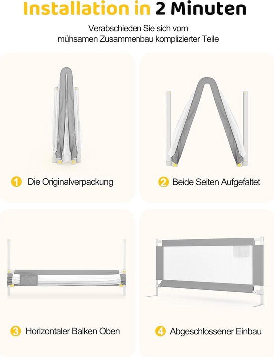 Barrière de lit 180 cm pour enfant - Montage rapide - Réglable en hauteur - Barrière de lit enfant pour lits enfants et lits parents - Barrière de lit NesriToy