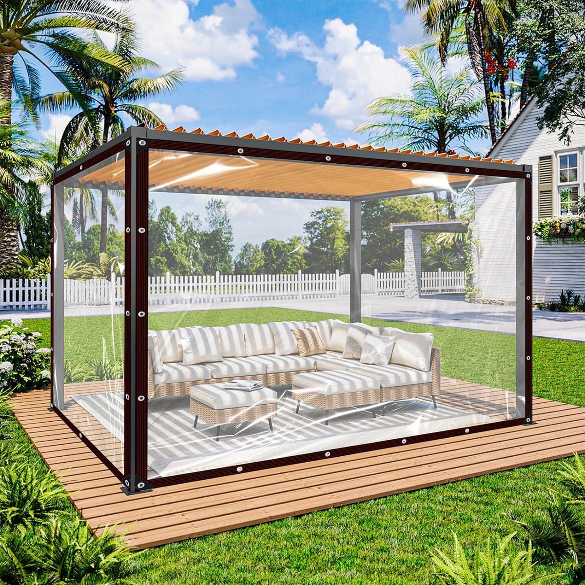 Fengshouu Waterdicht PVC-dekzeil – Transparant, 0.35 Mm, Met Ringen, Weerbestendig, Voor Tuinmeubelen, Planten, Kas
