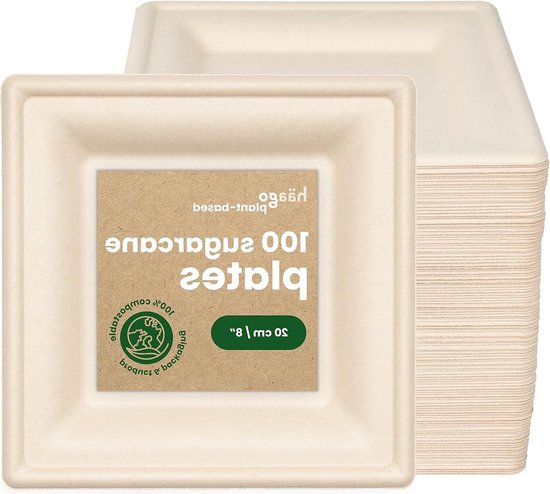 Assiette Carton Jetable 50 Assiettes Rondes Jetables, 23 Cm, Canne à Sucre Blanche - Assiette En Papier Jetable Ultra Gobelets Jetables