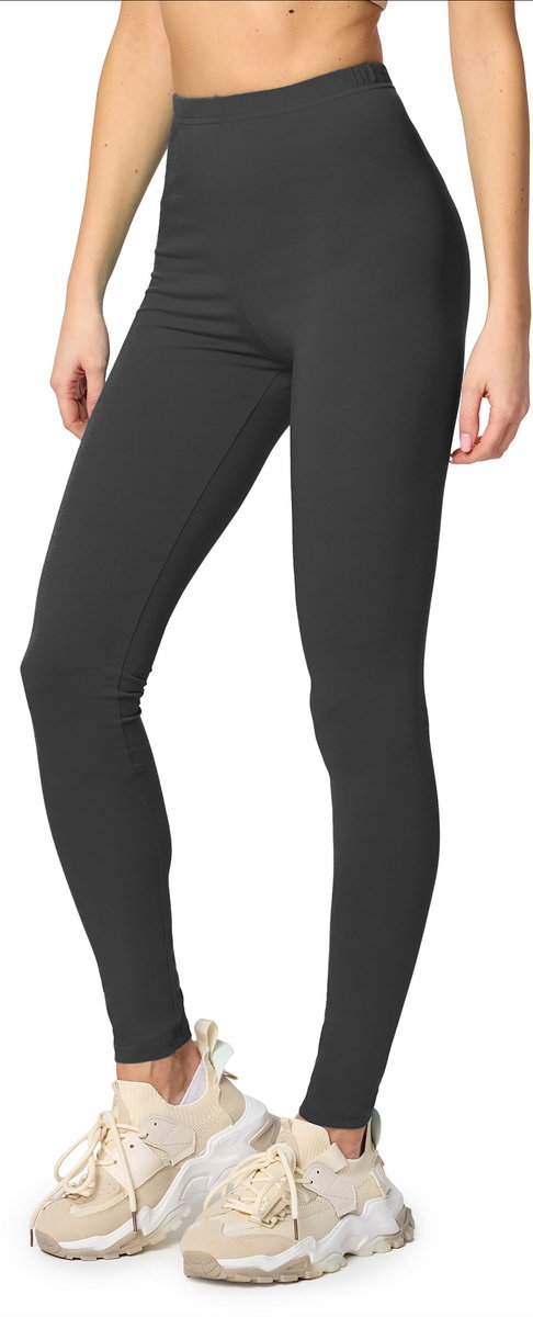 Merry Style MS-MS10-198-LE Dames Leggings - Sport - Vrijetijdsbroek - Lang - Katoen - Sporbroek - Yogabroek - Grafiet - XS