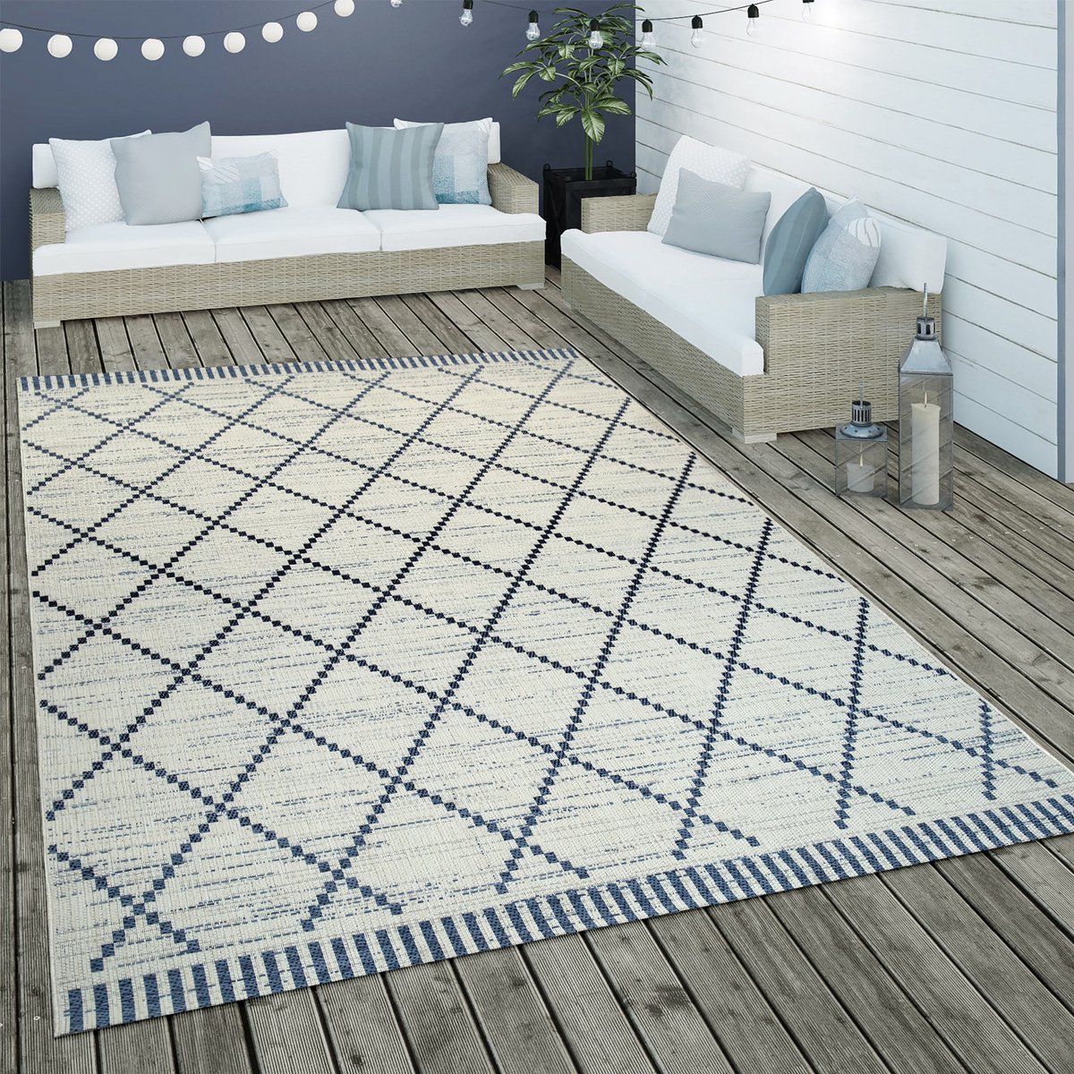Paco Home Vloerkleed Van Platweefsel Voor Binnen En Buiten Geometrisch Strepen Ruitmotief In Wit 120x170 cm