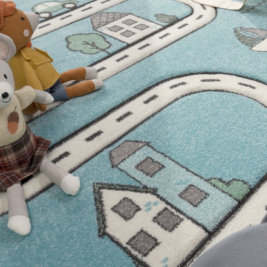 TT Home kindervloerkleed, speelvloerkleed voor de kinderkamer, stratenmotief, hinkelbaan, roze, Maat:140x200 cm