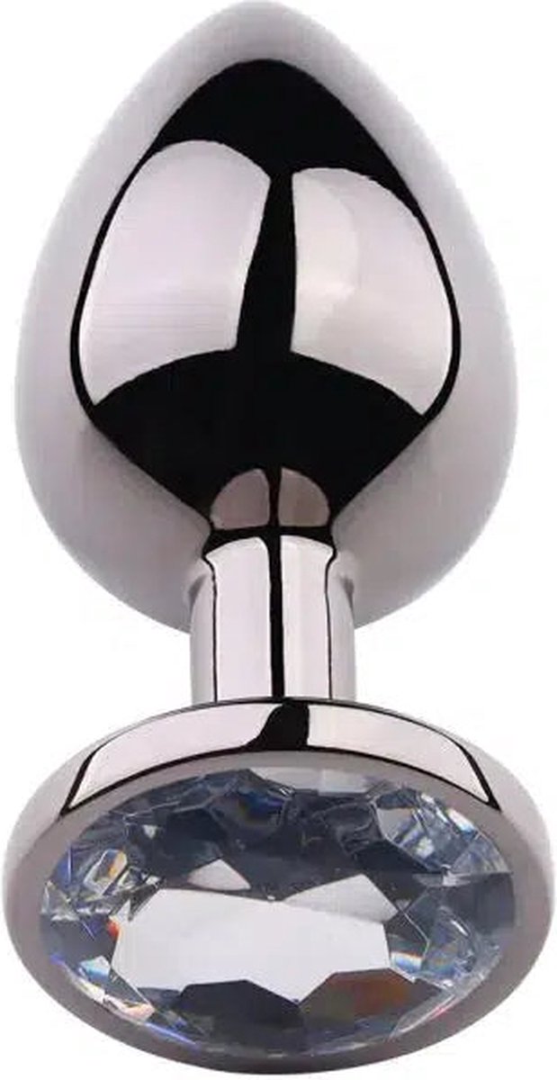 PLGZ - Rosebud Metalen Buttplug - Zwart Metallic- Witte Siersteen - Verkrijgbaar in 3 maten Small