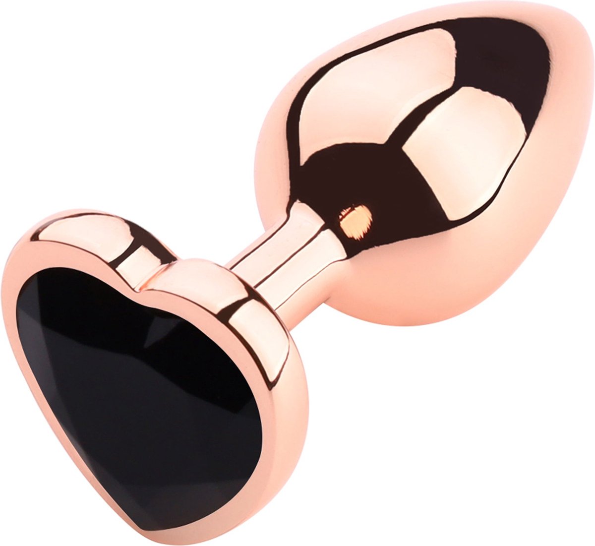 PLGZ - Hartvormige Metalen Buttplug - Rosé Goud - Zwarte Siersteen - Verkrijgbaar in 3 maten Medium