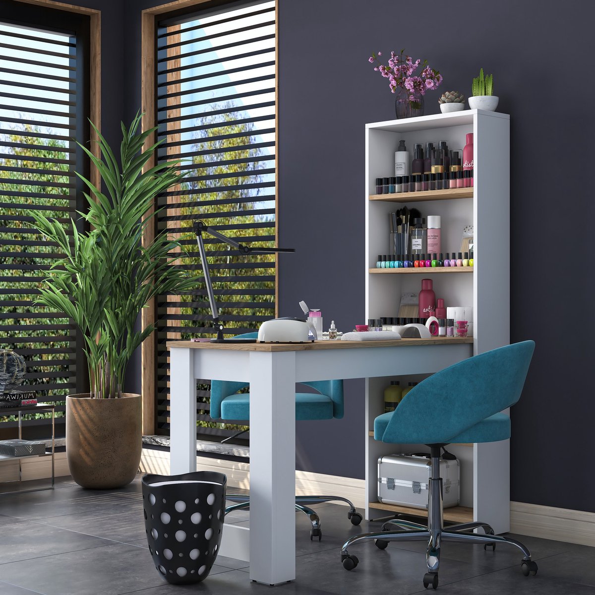 Asir - Make-uptafel - Walnoot, wit - 100% met melamine gecoat spaanplaat - 120 x 153,6 x 53,8 cm