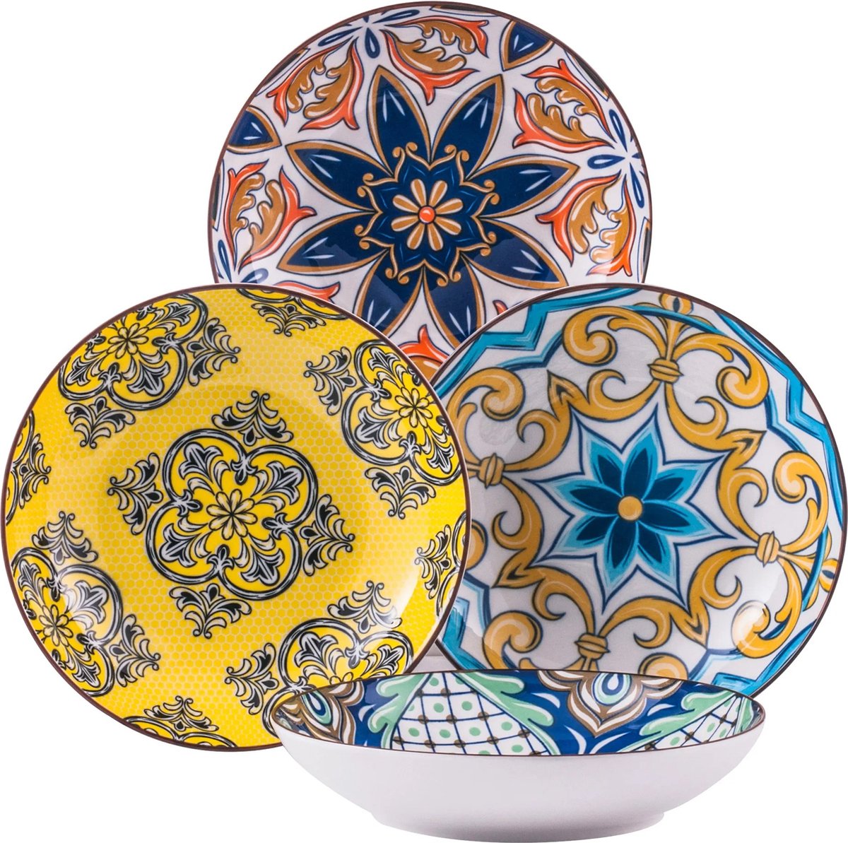 Roroa Soepkommen Bohemian Schaaltjes Kommen soepkommen set 12 Porselein Handgeschilderd 21cm 700ml Borden