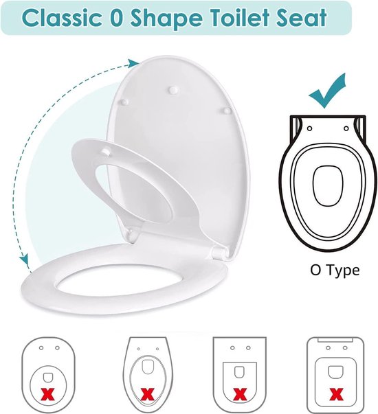 Toiletdeksel met softclosemechanisme, wc-bril, D-vorm, Quick