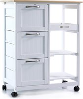 Bol.com Keukentrolley - Keukentrolley op wieltjes - Serveerwagen - Kruidenrek - Opslagtrolley - 13.5 kg - MDF - Op wielen - Land... aanbieding