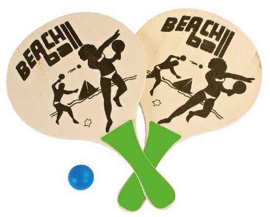 Summertime Beachball set - groen - hout - Rackets/batjes en bal ...