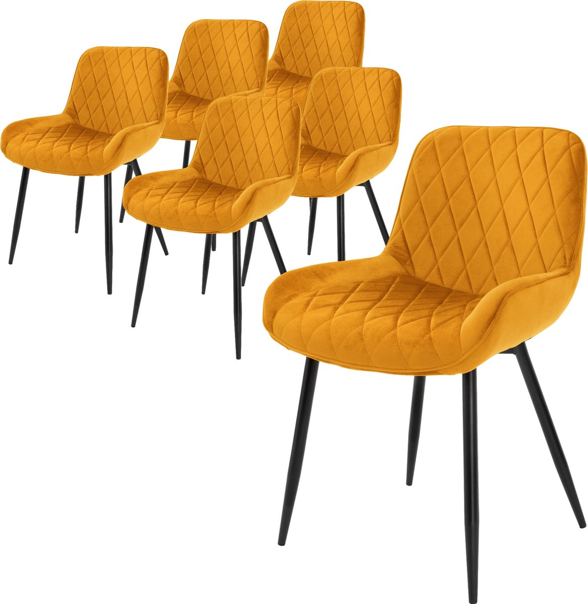 ml-design Set van 6 Eetkamerstoelen Eetkamerstoel met Rugleuning en Armleuningen, Oker, Fluwelen Zitting, Metalen Poten, Keukenstoelen Woonkamerstoelen Stoel met Stoelbekleding Mosterd