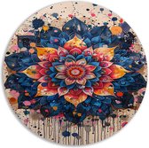 Bloem schilderij rond - Plant wandcirkels - Schilderij rond Verfspatten - Woonkamer decoratie industrieel - Muurcirkel - Decoratie kamer muurcirkel aluminium 70x70 cm