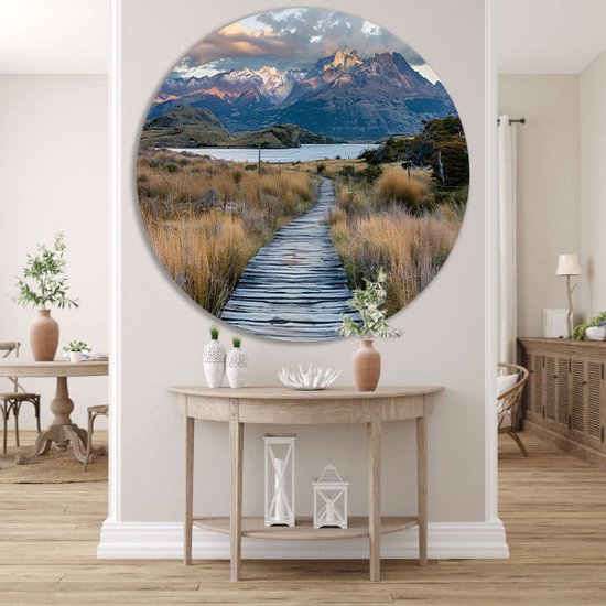 Cercle mural paysage - Panneau mural nature - Cercle mural Montagnes - Décoration murale classique - Tableau - Décoration murale salon cercle mural forex 80x80 cm