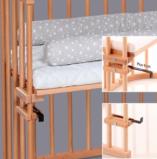 babybay Boxspring bijzetbed van massief beukenhout/compact & veranderbaar/kinderbed hoogte traploos verstelbaar & milieuvriendelijk/meegroeiend babybed (naturel gelakt