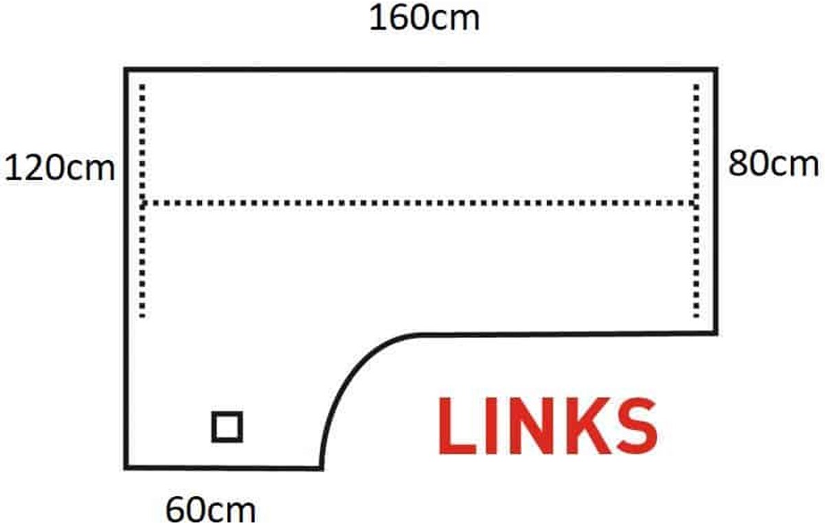 ABC Kantoormeubelen Los 25 mm melamine bureaublad Wing 160x120 links Logan Eiken