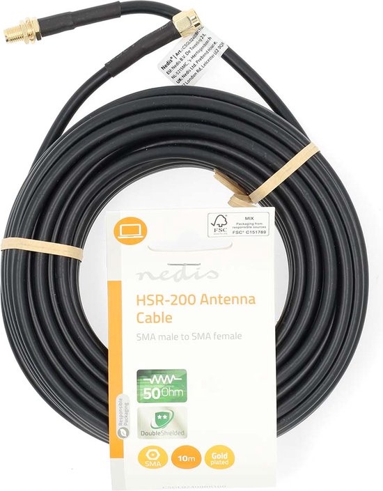 Antennekabel | SMA Male | SMA Female | Verguld | 50 Ohm | Dubbel