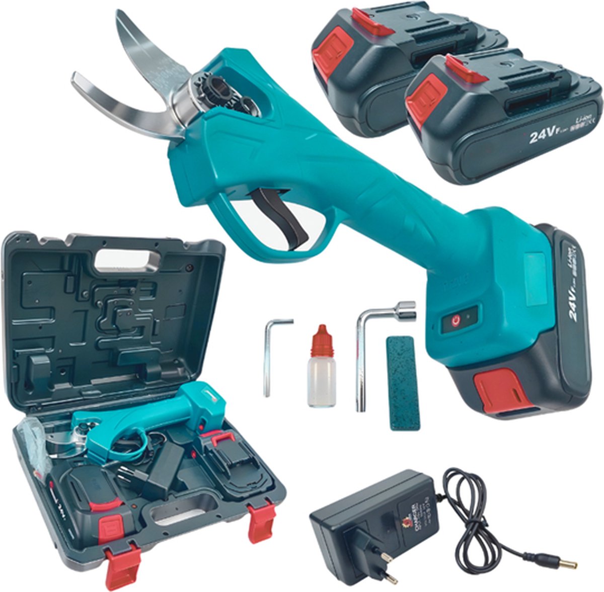 Elektrische Snoeischaar Incl. Opbergkoffer en 2xAccu’s - Draadloos Elektrisch Takkenschaar - 30mm Snijdiameter