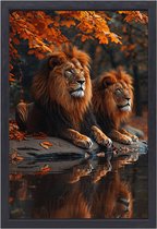 Leeuwen schilderijen - Dieren schilderij - Canvas schilderij Rots - Wanddecoratie klassiek - Canvas met baklijst schilderij woonkamer - Kantoor accessoires canvas met baklijst 50x70 cm