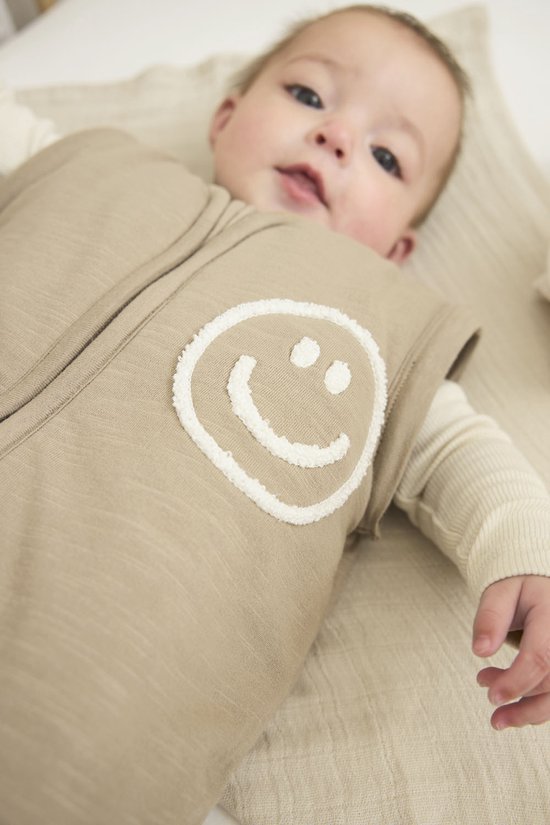 Meyco Baby Slub met Smile applicatie baby slaapzak met afritsbare mouwen - taupe/offwhite - 70cm van Meyco — afbeelding 5