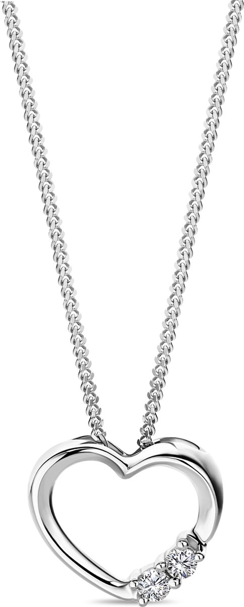 Miore Pure Collier Ketting Dames - 9 Karaat - Zilverkleurig - Met Diamanten - Met Hanger - 45 cm
