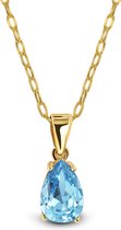 Miore Pure Collier Ketting - Gemaakt van 9 Karaat Geelgoud - Met een Blauwe Topaas - Handgemaakte Sieraden - Met Hanger - Elegante Dames Sieraden - 45 cm