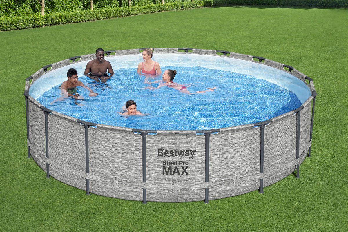 Bestway - Steel Pro MAX - Opzetzwembad inclusief filterpomp - 549x122 cm - Steenprint - Rond — afbeelding 17