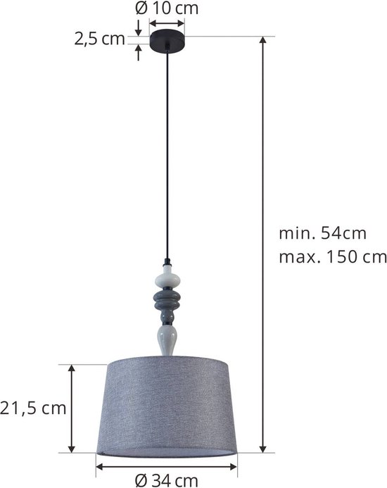 Lindby - Lampe suspendue - 1 lumière - Textile, métal - E27 - gris, noir