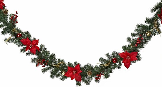 Kerstslinger natuurgetrouw met ballen en dennenappels 2,7 m
