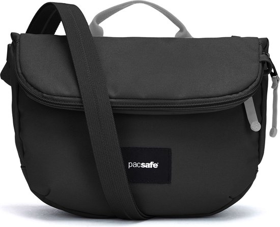 Pacsafe GO Saddle Crossbody - 3,5 L - Bloqueur RFID - Sac antivol - Résistant à l'eau - Sac sécurisé - Sac de festival - Sac de voyage - Sac à bandoulière - Crochet de sécurité TurnNLock - Sac de rangement polyvalent - Polyester recyclé - Noir