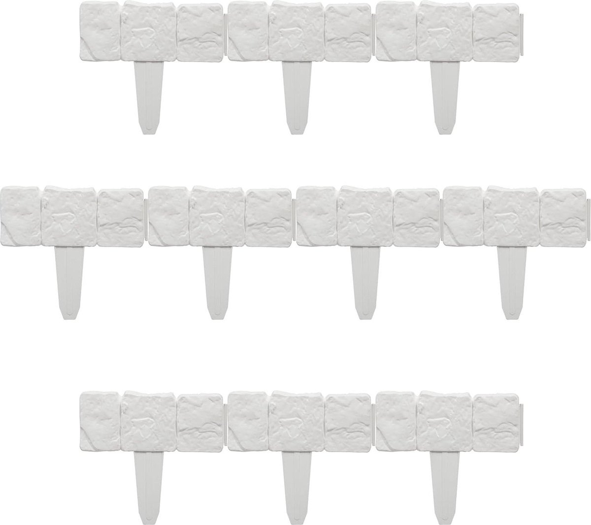 Borderrand set van 10 perkrand - Perkjes en gazon - Steenlook - HxB 10 x 25 cm - Wit - Kunststof Lawn Edging