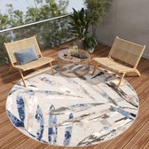 Tapiso Tapis rond pour terrasse, balcon, terrasse, Jardin, Blauw , Grijs, Plein air, taille – 80 x 80