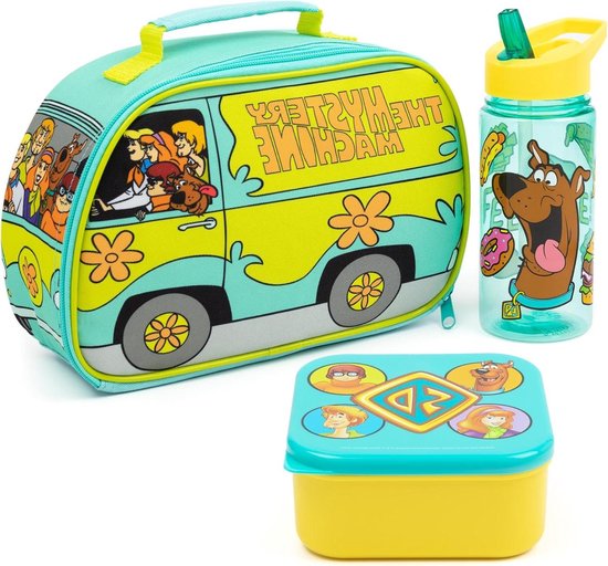 Foto: Lunch box mystery machine lunch bag fles en snack pot set voor kinderen blue green character tupperware tv show film merchandise portable lunch bag