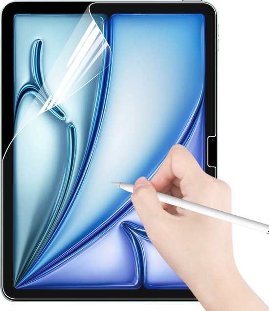 Illustration d'une main appliquant un protecteur d'écran sur une tablette avec un stylet.