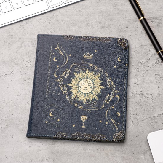 kwmobile e-reader hoesje geschikt voor Onyx Boox Leaf 2 hoes - E reader flip case van kunstleer - Ereader cover met stand - Tarotkaart design in donkerblauw / geel / zwart van kwmobile — afbeelding 5