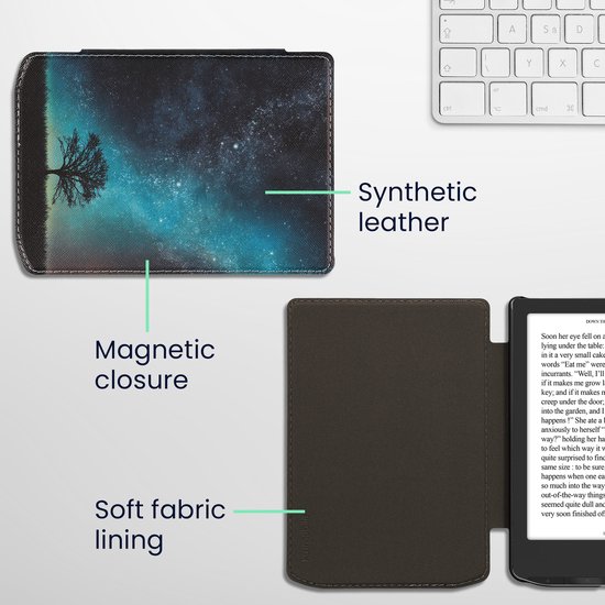 kwmobile e-reader hoesje geschikt voor Pocketbook Verse / Verse Lite / Verse Pro / Color / Vivlio Light/Light HD hoes - E reader flip case met magnetische sluiting - Ereader cover - Sterrenstelsel en Boom design in blauw / grijs / zwart van Merkloos — afbeelding 2